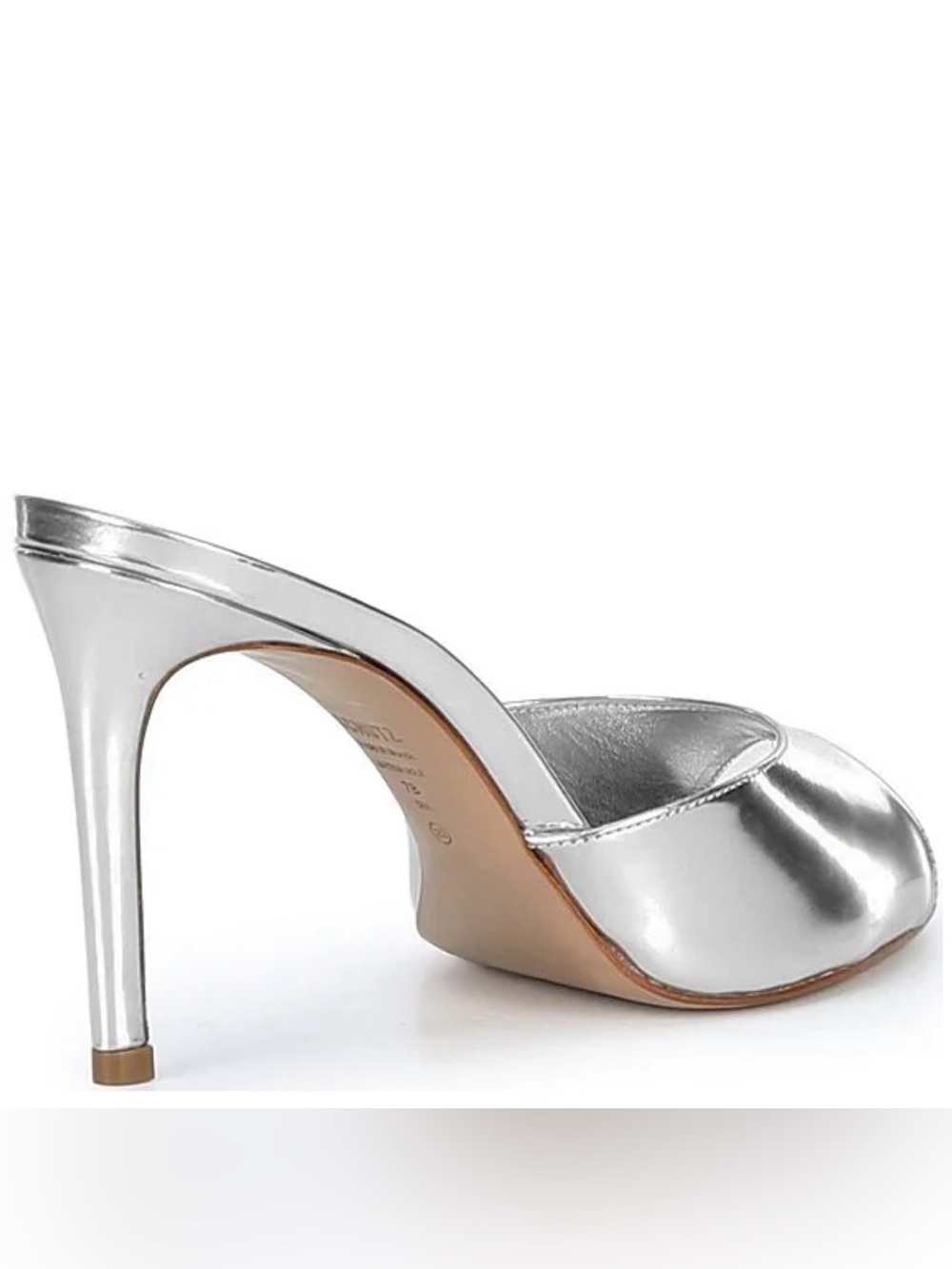 NEW Schutz Cloe Metallic Leather Stiletto Slide Sandals in Prata View 2